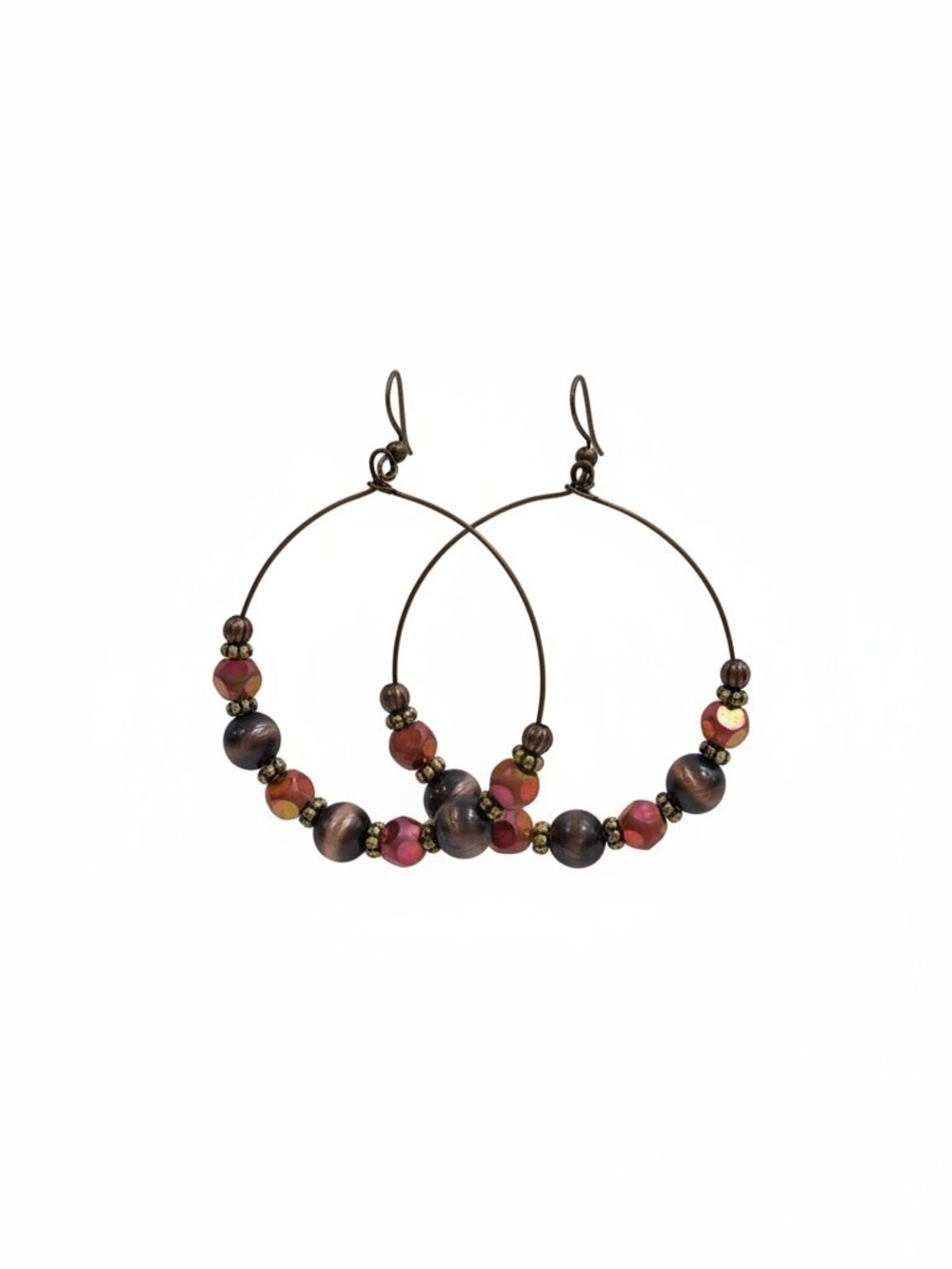 New Lillylou's Lucky Finds  Red and Brown Bead Hoop Earrings